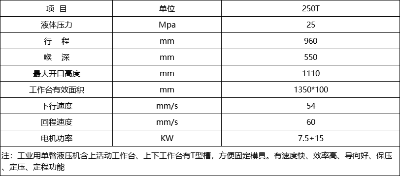 250吨单柱液压机参数